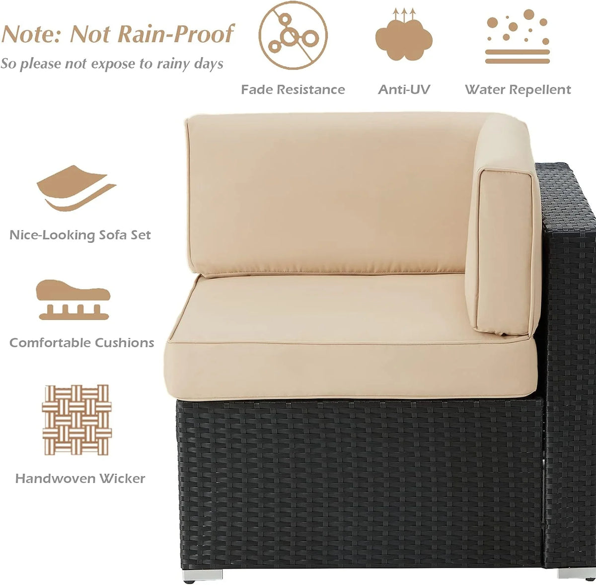 7 Piece Beige Rattan Wicker Sectional Sofa Set with Table R66462