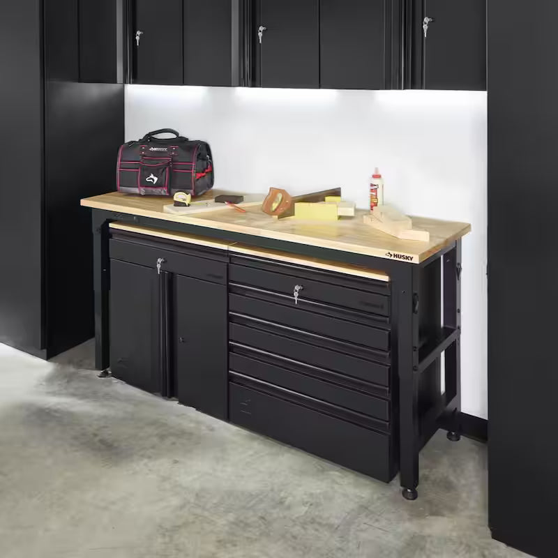 Black Adjustable Height Solid Wood Top Workbench Y4489