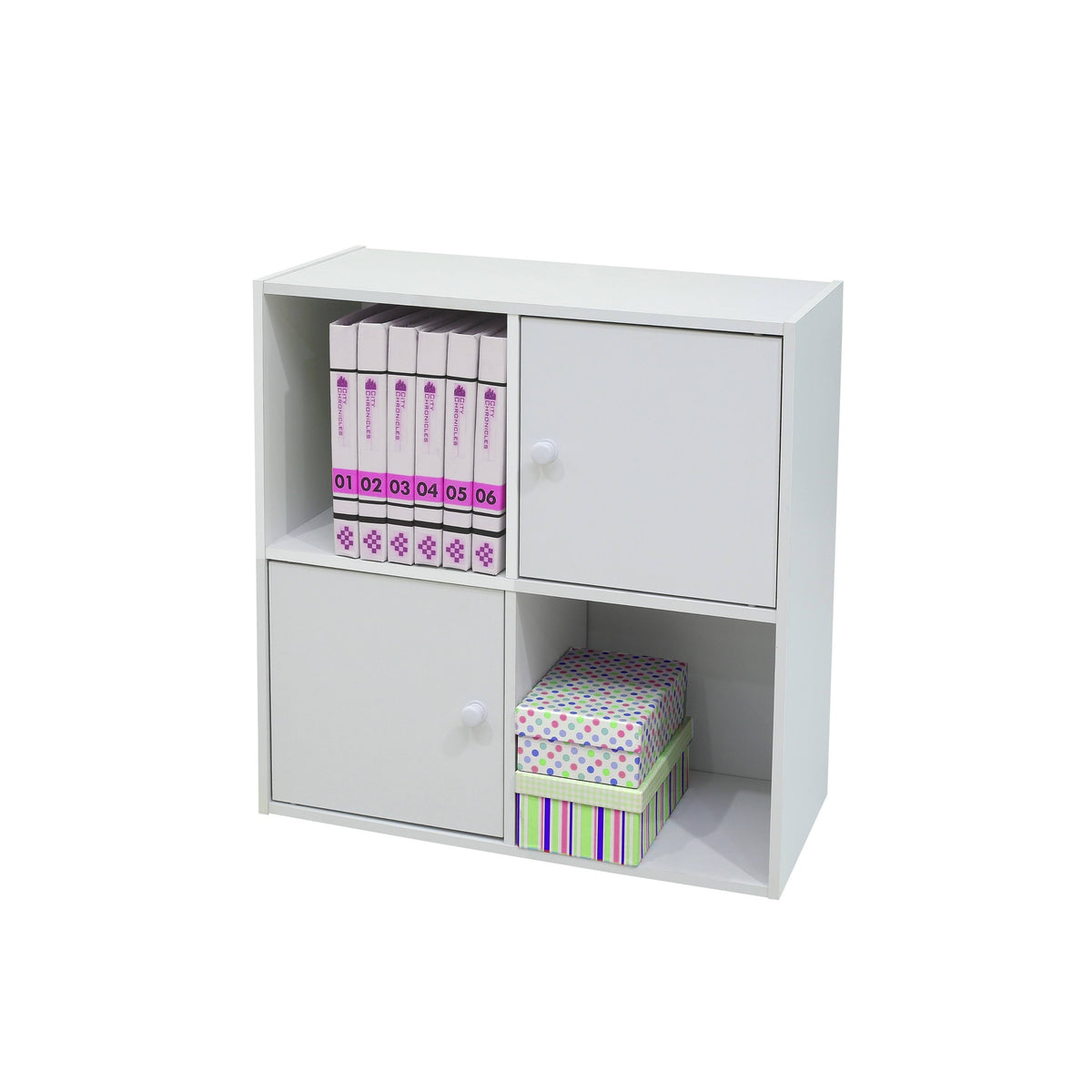 White Wood 2 Door 2 Cube Bookcase O513