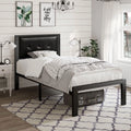 Twin Size Dark Grey Metal Platform Bed with Upholstered Headboard Z7745