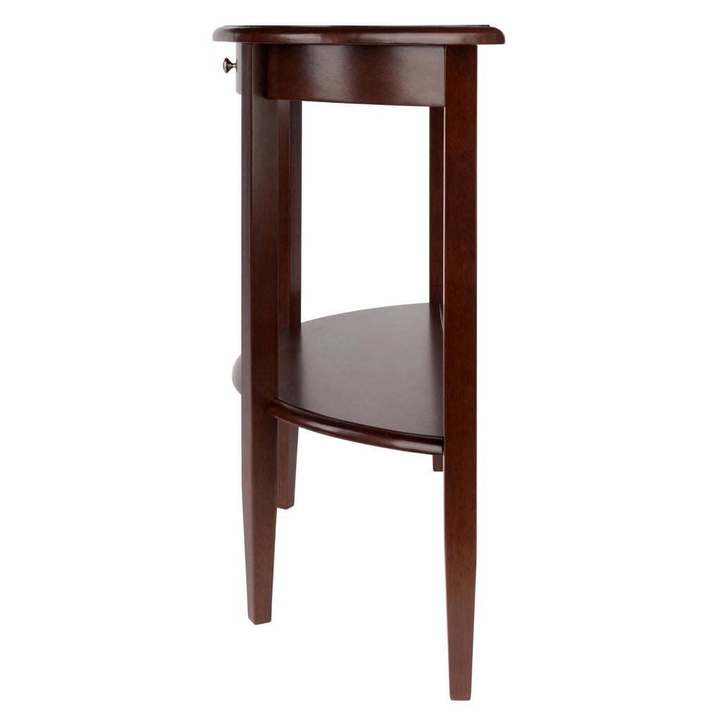Walnut Half Moon Console Table with Drawer and Shelf N157063