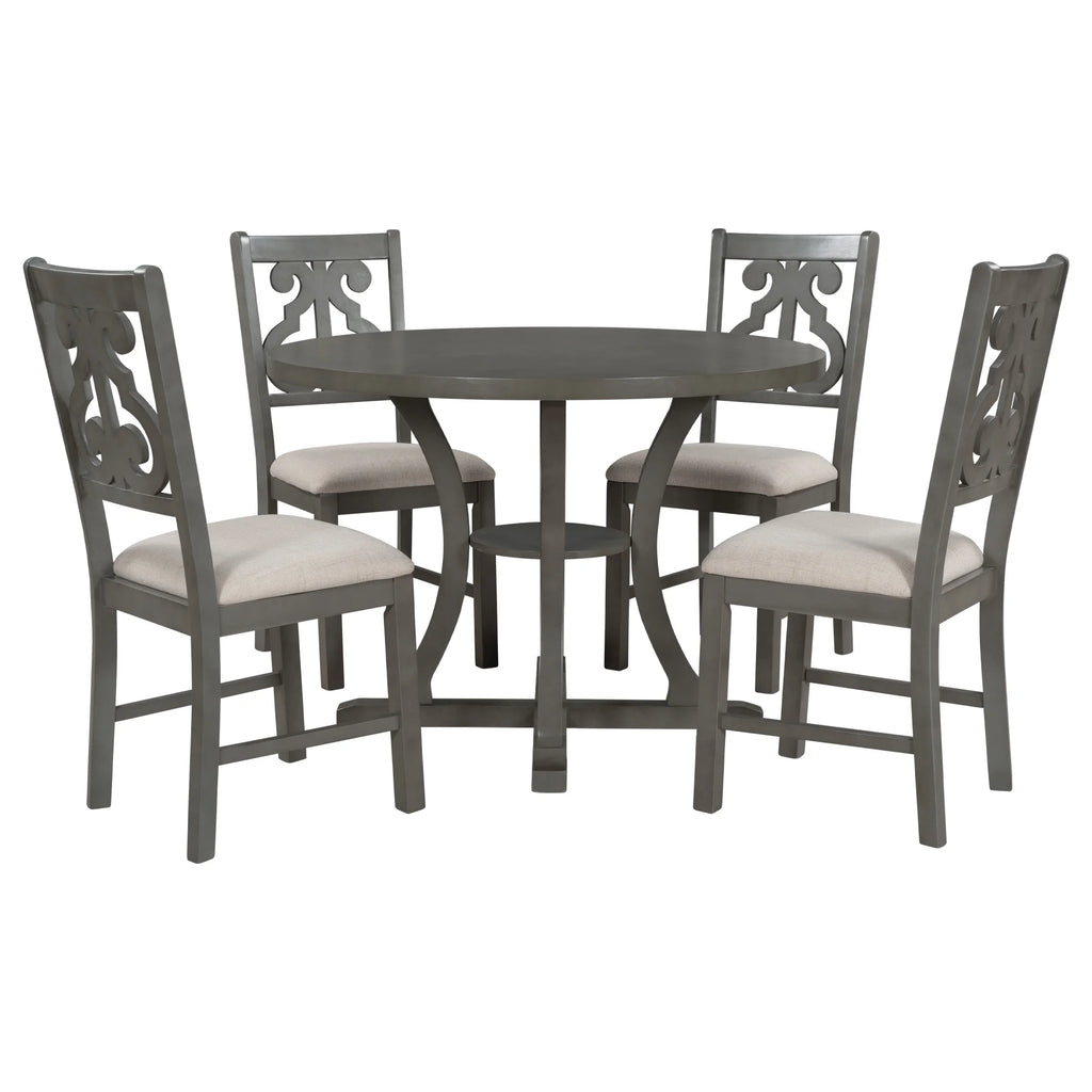 Antique Gray 5 Piece Wooden Dining Table and Chairs Set Q901