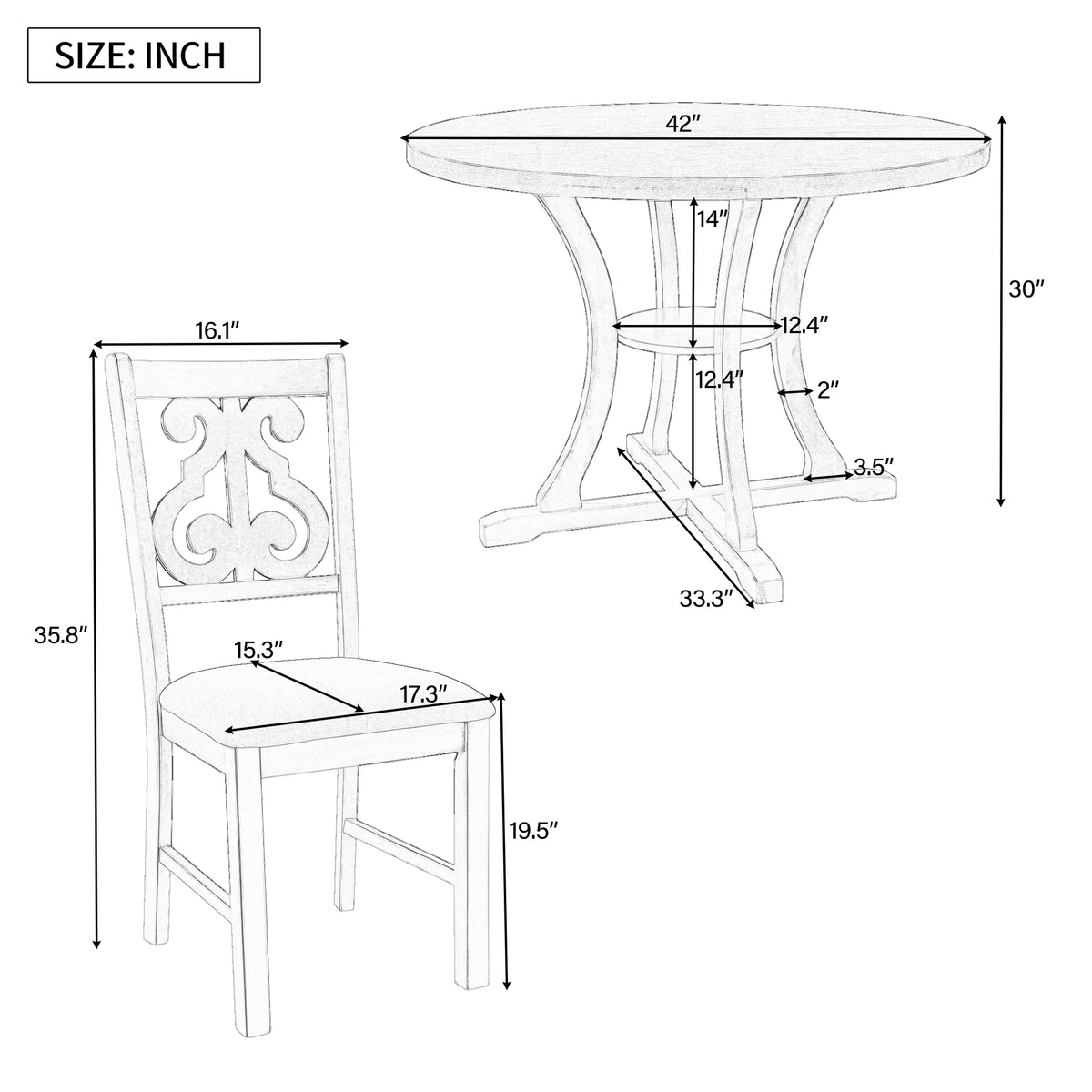 Antique Gray 5 Piece Wooden Dining Table and Chairs Set Q901