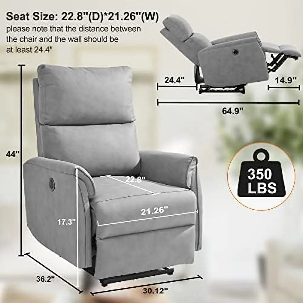 Dark Gray Leather Fabric Power Recliner Chair with USB Port U6581