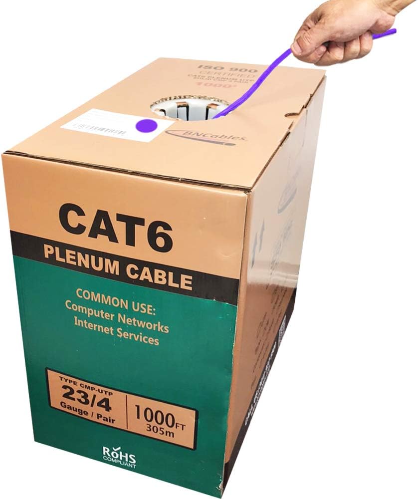 550MHZ CAT6 Plenum Cable 1000ft Blue, 23AWG 4Pair, Solid Network Cable Unshielded Twisted Pair (UTP), Available in Blue, White, Yellow, Gray, Purple, Green & Black (Blue) H45084