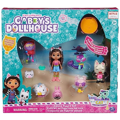 Travel Themed Figure Set with Gabby Doll, 5 Cat Toy Figures, Surprise Toys & Dollhouse Accessories D8930