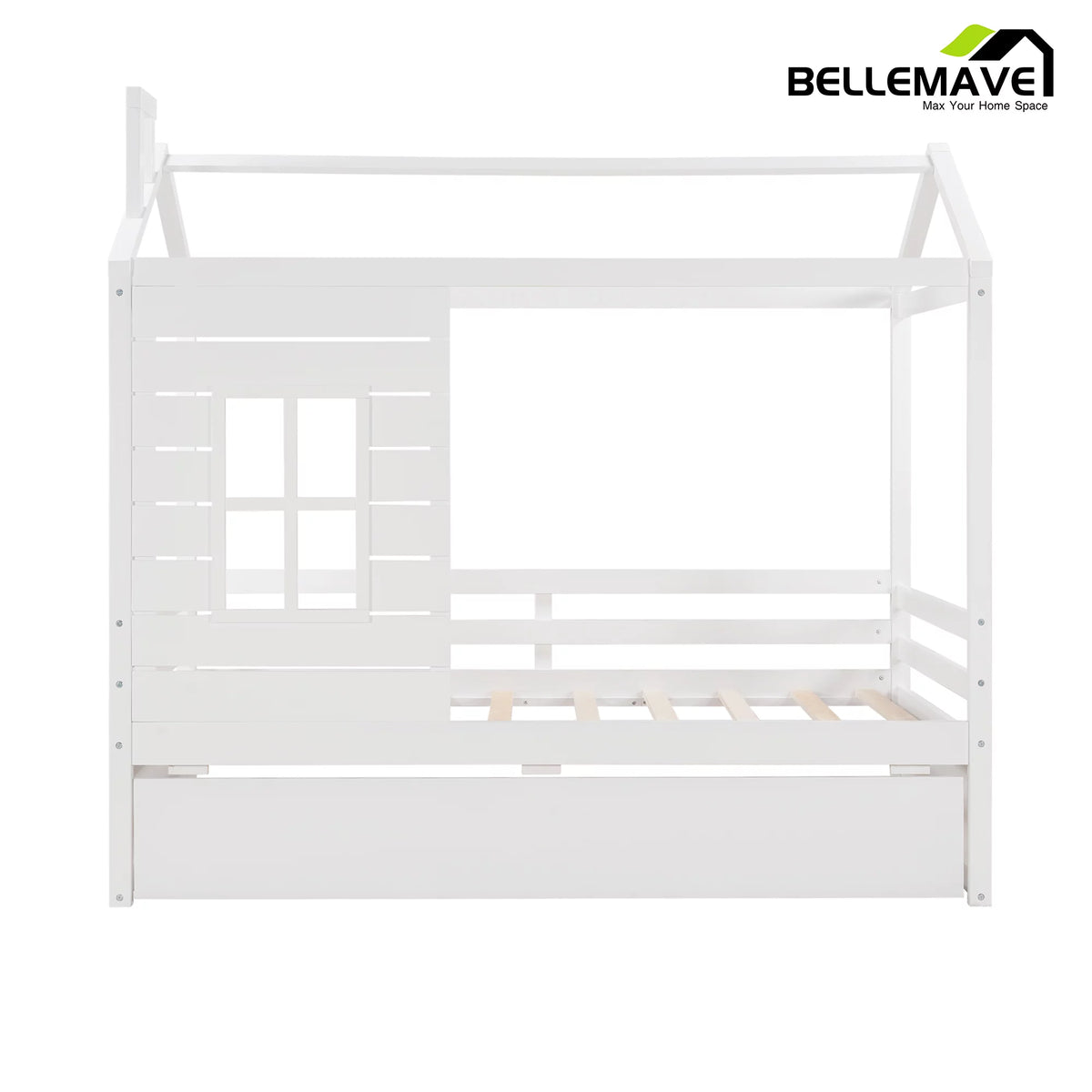 White Wood Twin Size House-Shaped Platform Bed with Trundle R382426