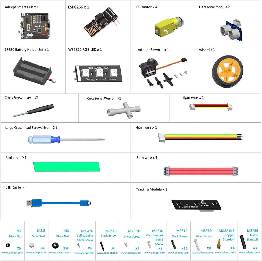 4WD Smart WiFi Robot Car Kit Compatible with Arduino UNO R3 J104