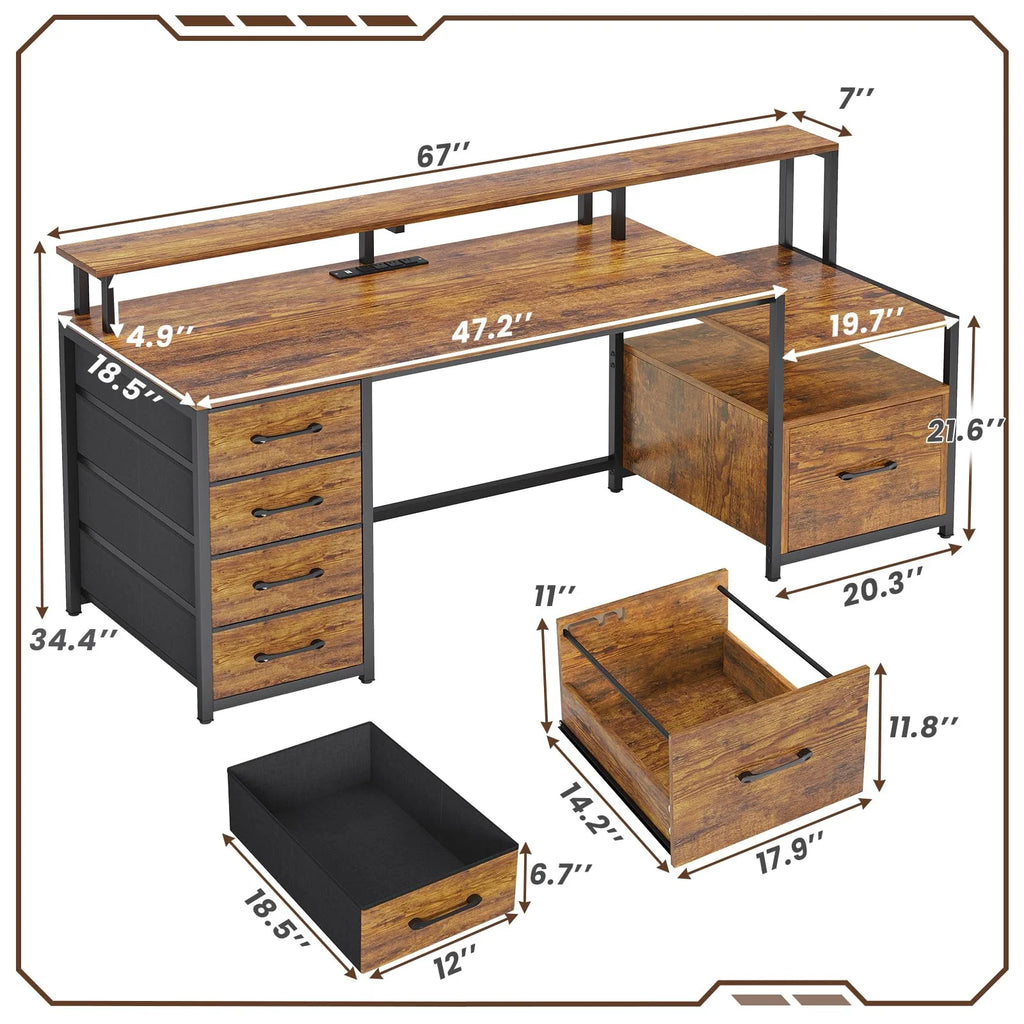 66'' Computer Desk with 4 Drawer and Storage Shelves J310