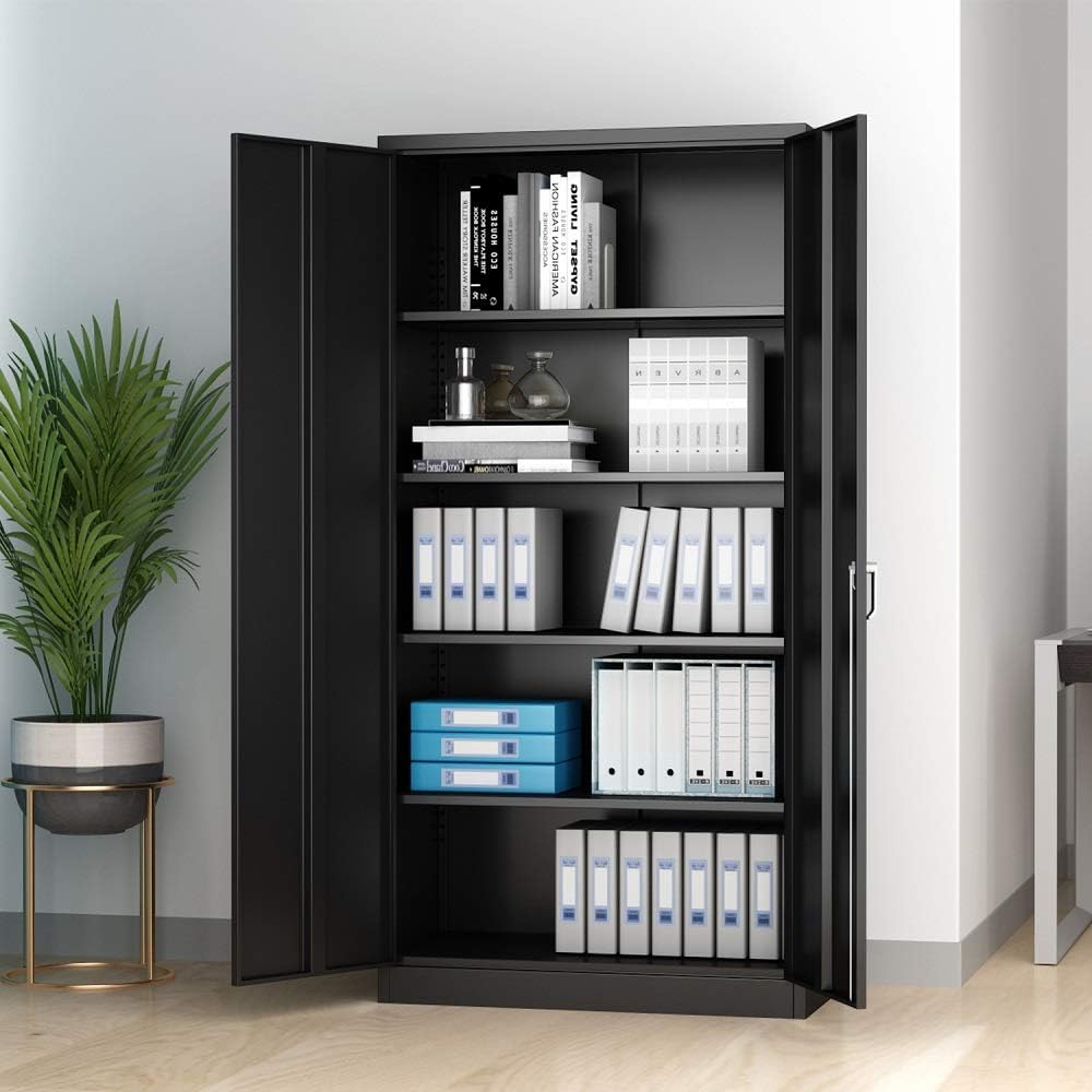 Large Space Steel Storage Cabinet with 4 Adjustable Shelves and Lock 2 Doors K30210