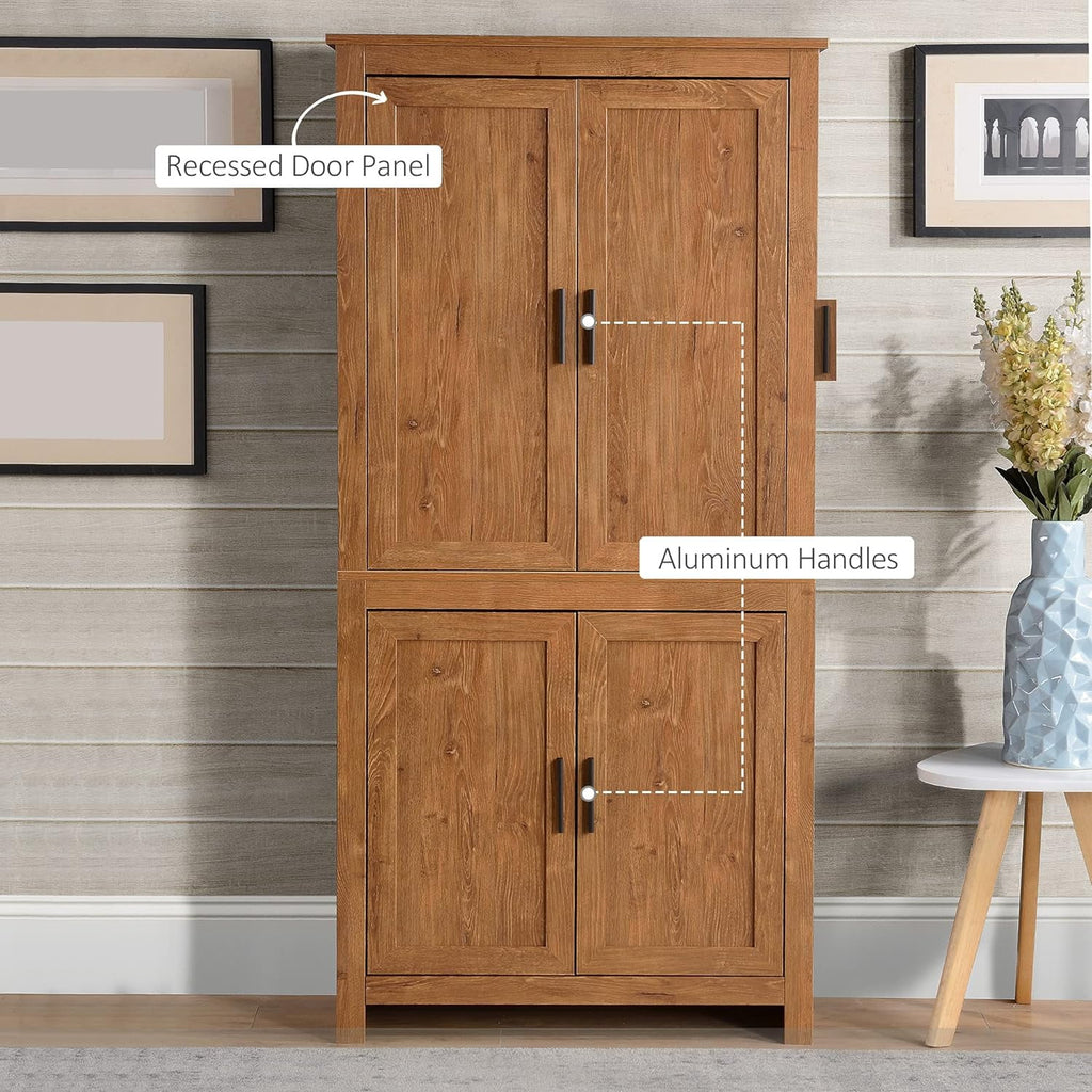 64" 4-Door Oak Kitchen Pantry Cabinet with 3 Adjustable Shelves Q984