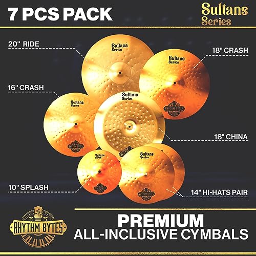 7-Piece Drum Cymbal Set with 14" Hi Hats, 16" & 18" Crash, 20" Ride, 18" China & 10" Splash J7415
