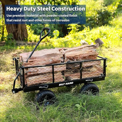 Black 10" Flat Free Tires Steel Garden Cart with Removable Sides A825455