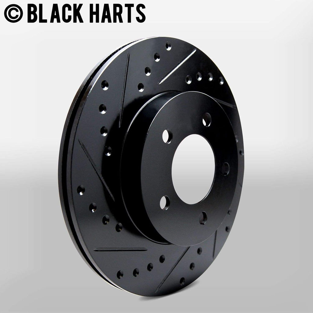 Front Brake Rotors Black Drilled Slotted Heavy Duty Pads F2431