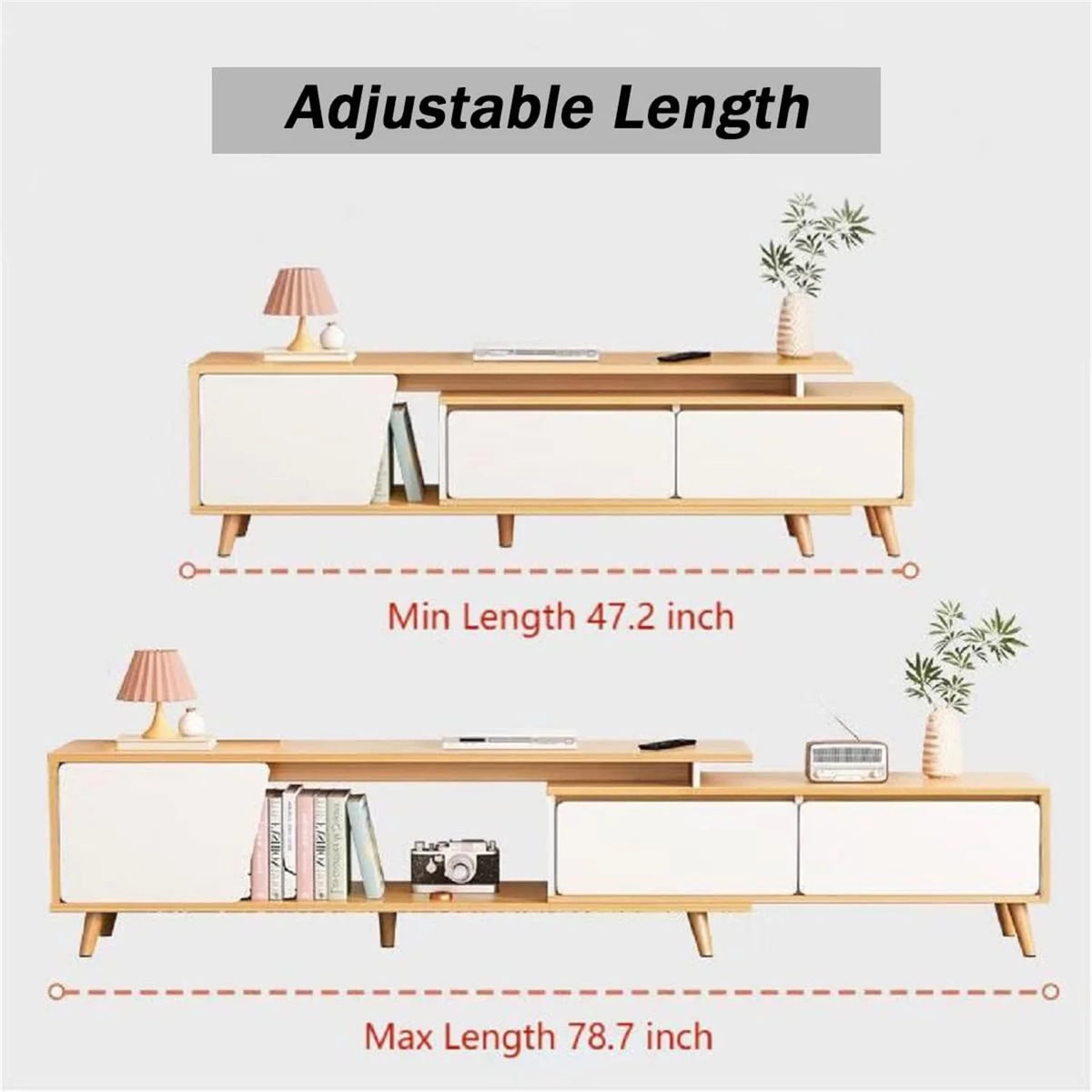White Oak Adjustable Wooden TV Stand with 2 Drawers 1 Door G36871