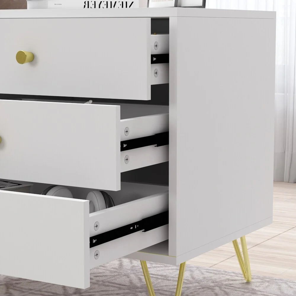 White Wood 3 Drawer Nightstand Bedside Table U11900