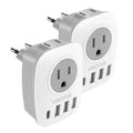 European Travel Plug Adapter with 1 USB C, 2 Outlets and 3 USB Ports, 2 Pack Q310