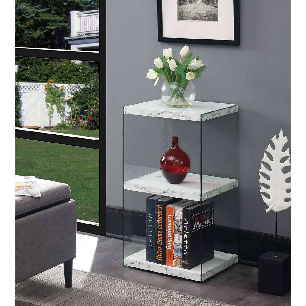 3 Tier Tower Bookcase White Faux Marble I738