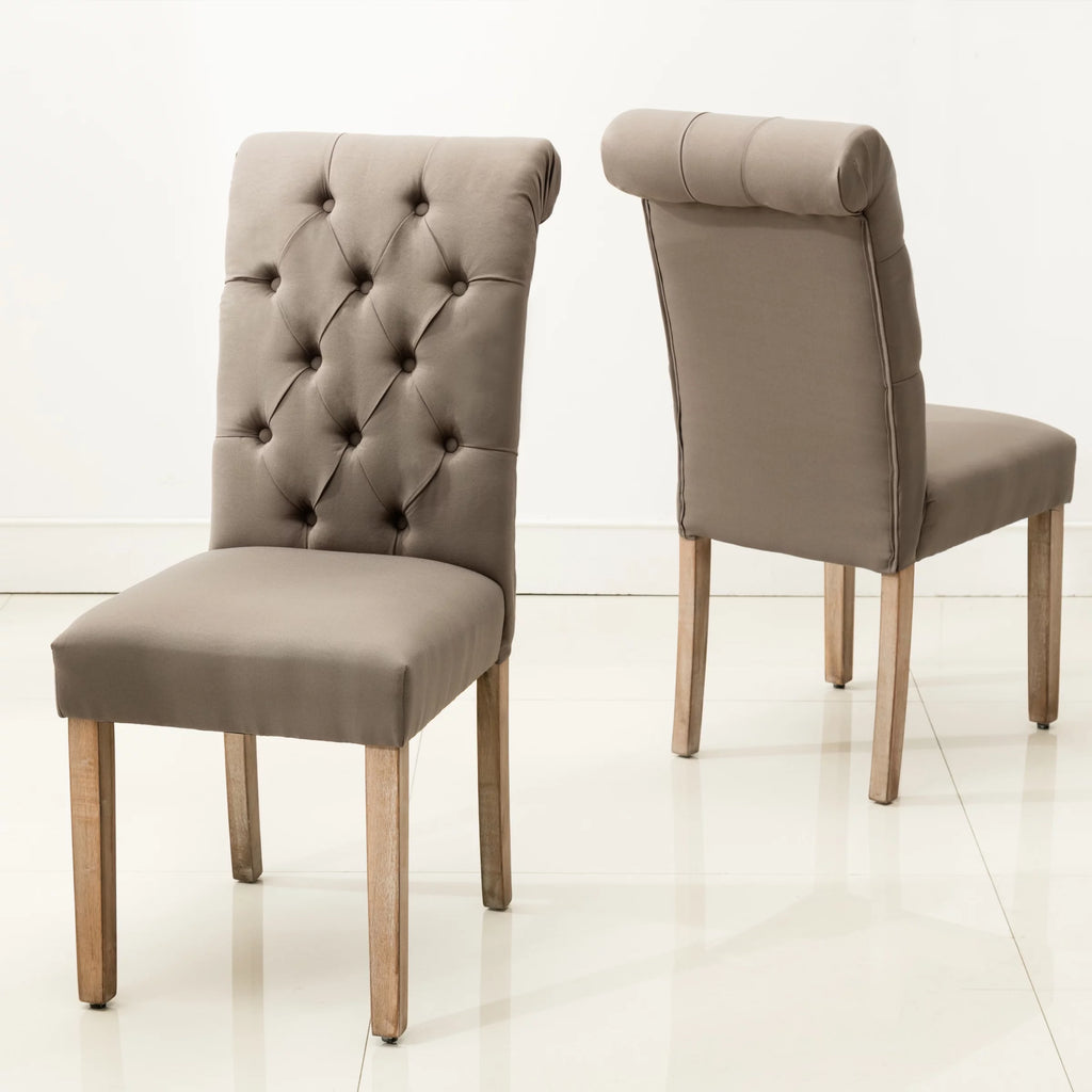 Grey Linen Fabric Tufted Dining Chair Set of 2 T84657