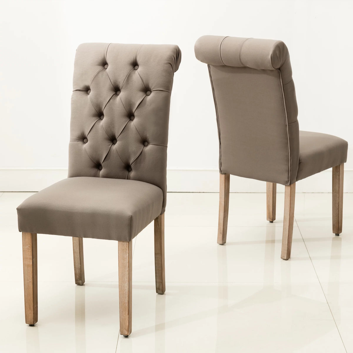 Grey Linen Fabric Tufted Dining Chair Set of 2 T84657