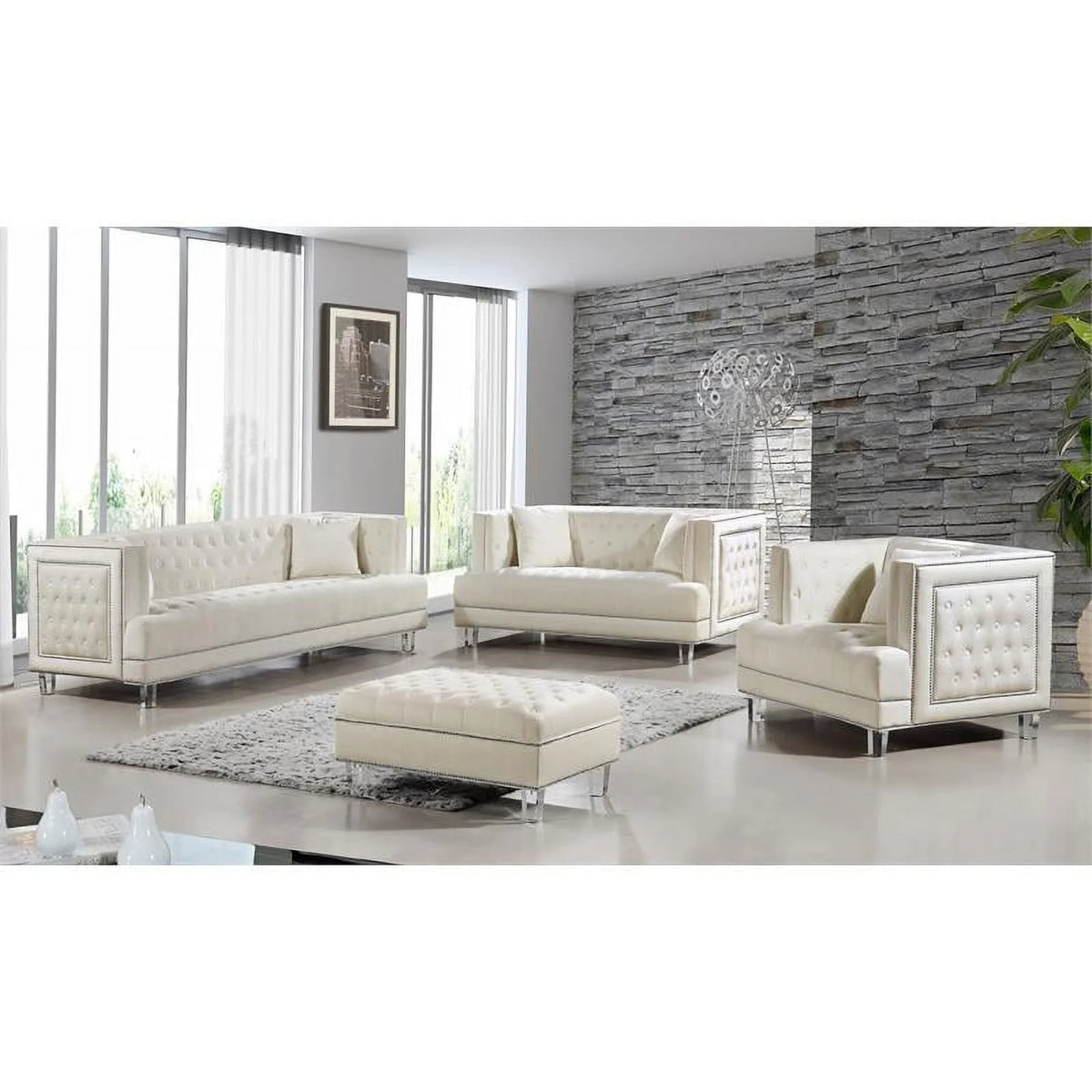Cream Velvet Ottoman A77066