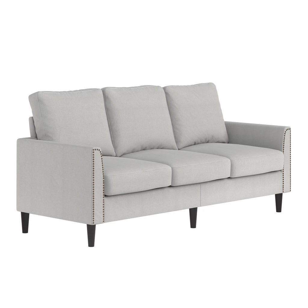 Gray Linen Sofa with Nailhead Trim K6187