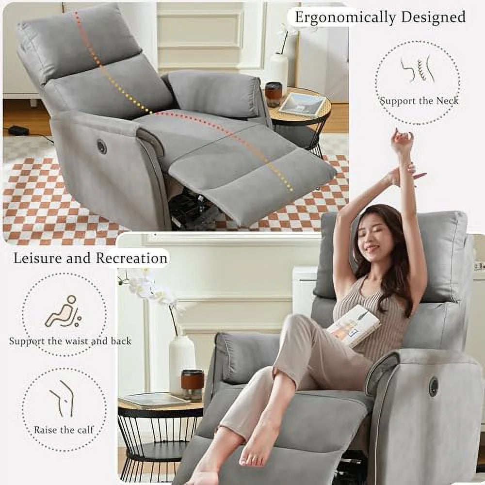 Dark Gray Leather Fabric Power Recliner Chair with USB Port U6581