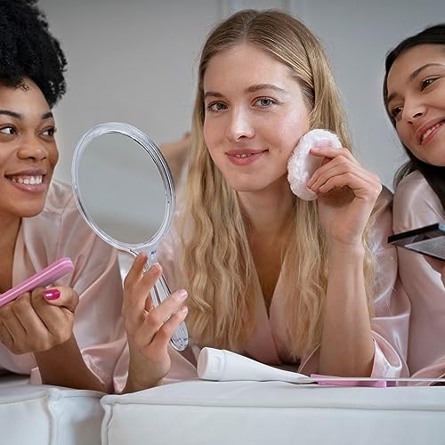 Handheld Mirror with Handle, Double Sided Magnifying 1X 2X, Acrylic Rounded Shape, 1 PCS Y469075