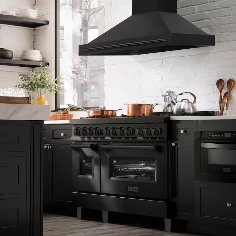 48 in. 700 CFM Ducted Wall Mount Range Hood in Black Stainless Steel F5393
