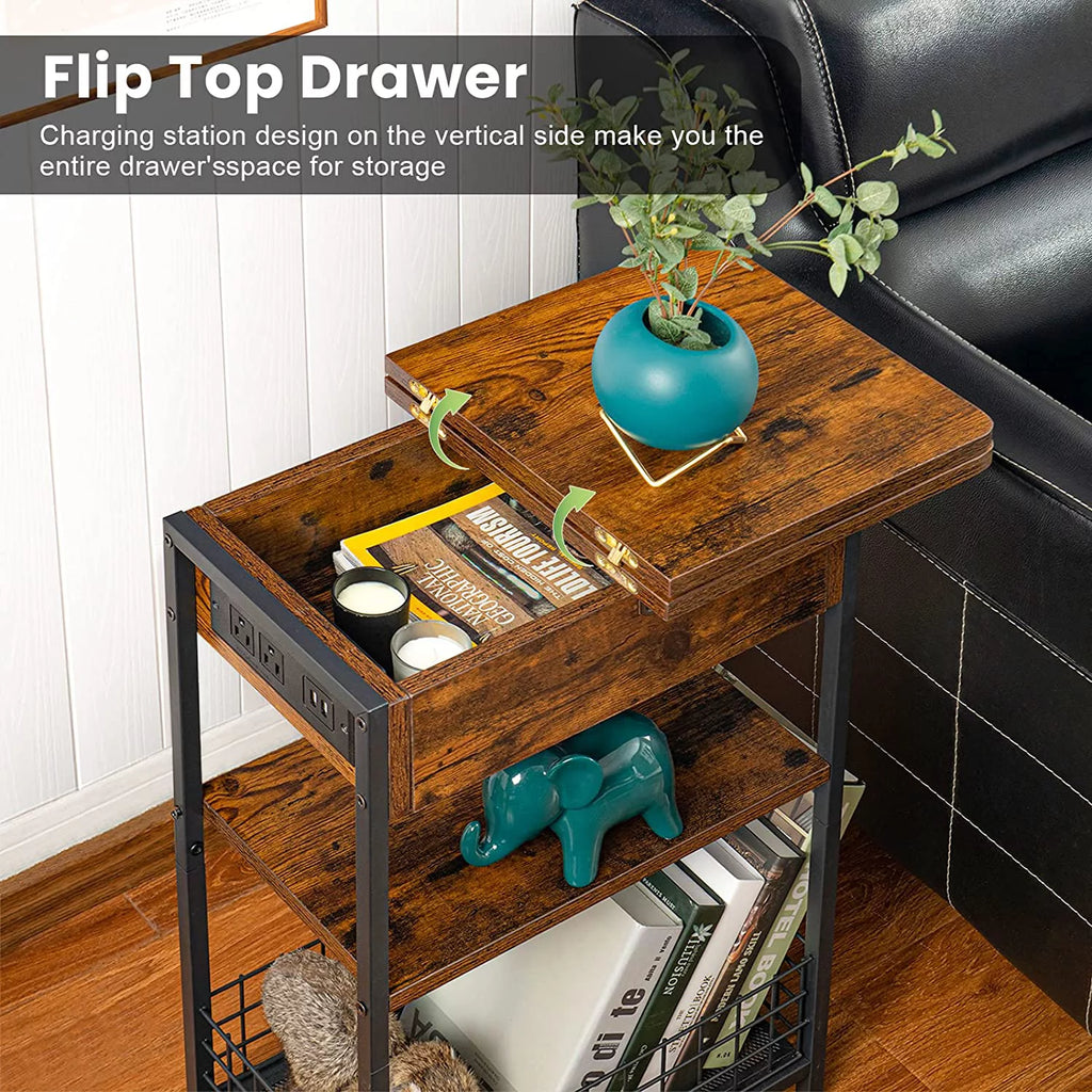 3-Tier Narrow Side Table with USB Ports & Power Outlets M59005