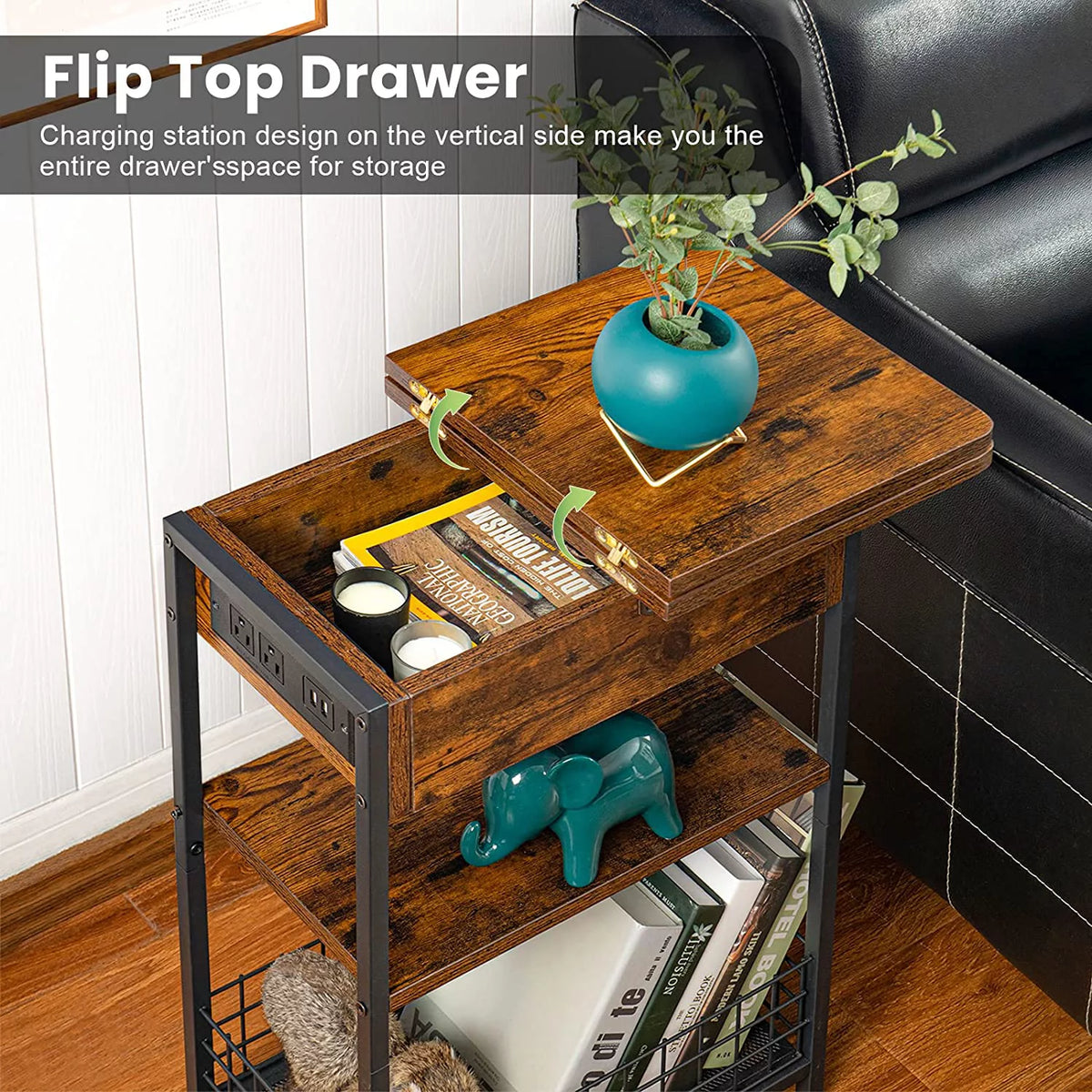 3-Tier Narrow Side Table with USB Ports & Power Outlets M59005