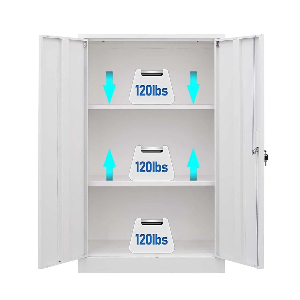 White 42 inch Metal Storage Cabinet with Adjustable Shelves and Locking Doors V732