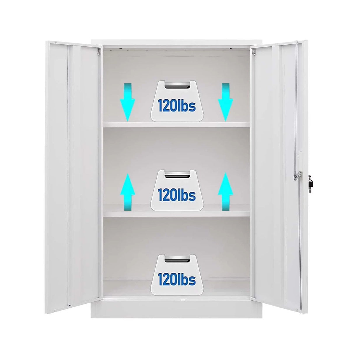 White 42 inch Metal Storage Cabinet with Adjustable Shelves and Locking Doors V732
