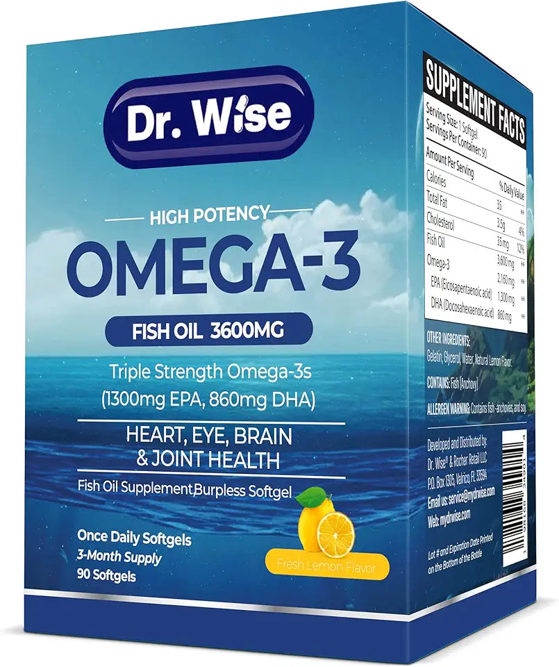 Omega-3 Fish Oil 3600mg Softgels with Lemon Flavor, 90 Softgels R895