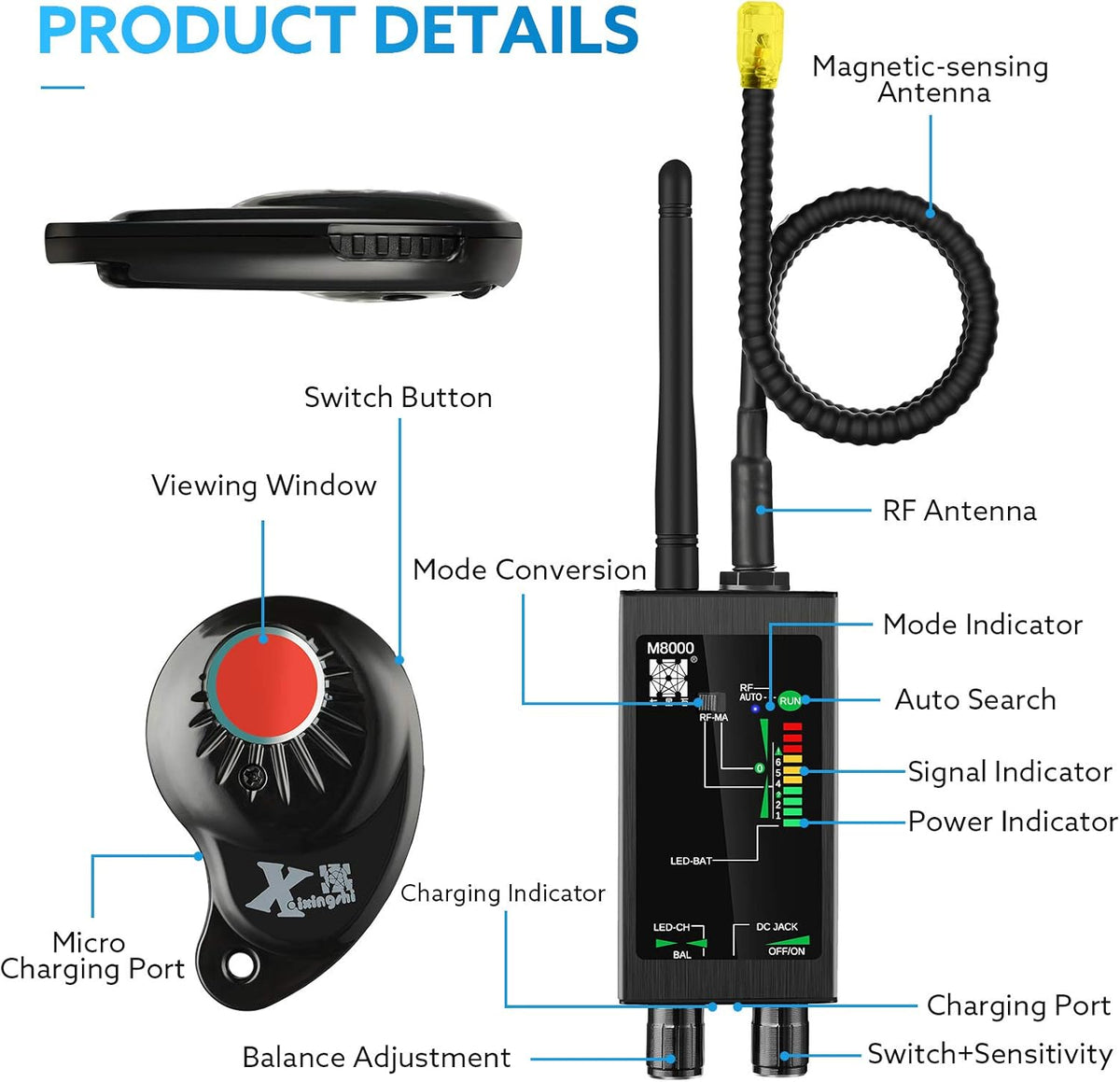 RF Signal Detector Bug Detector Anti Tracking Camera Detector Finder U8708
