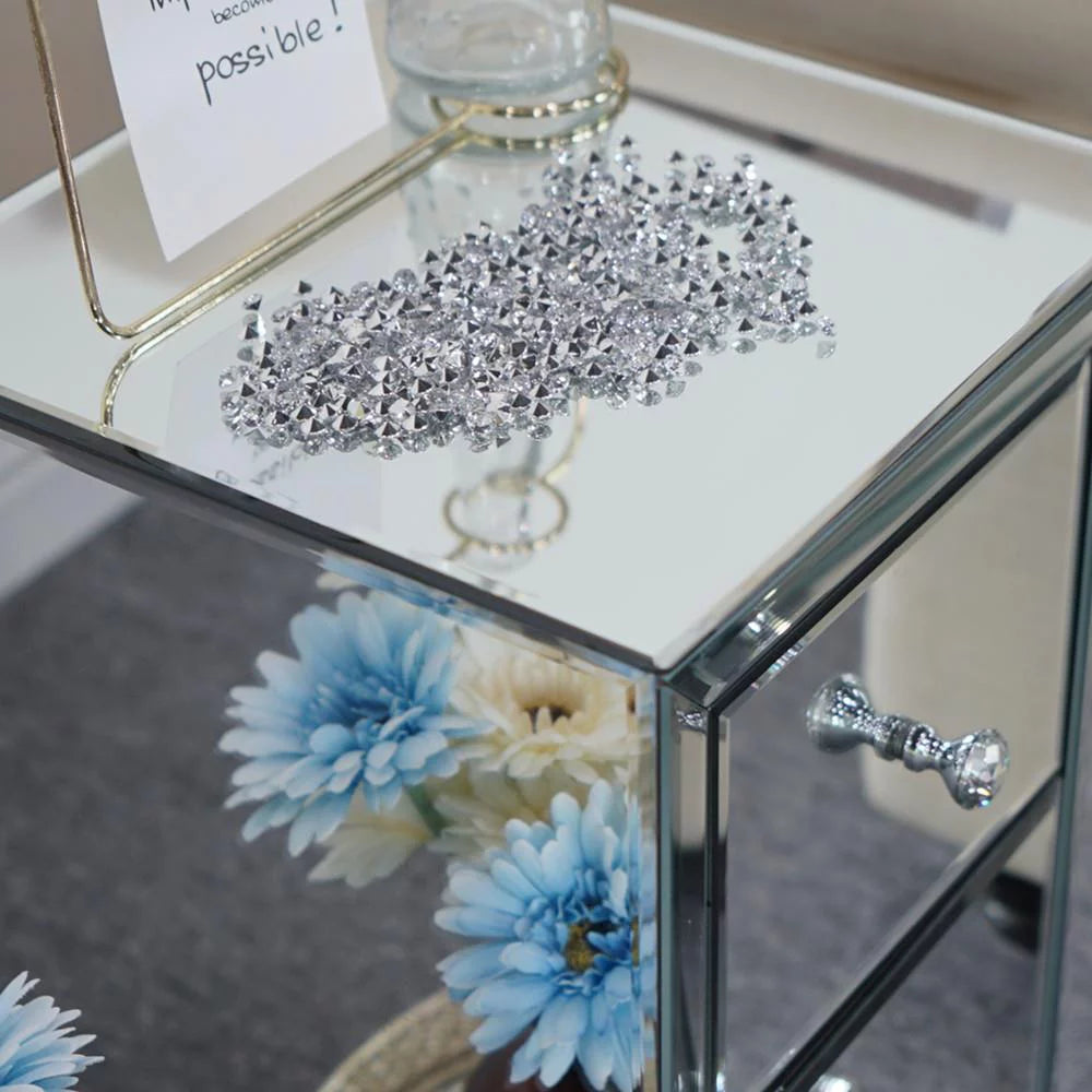 Mirrored Glass Bedside Table with Two Drawers B910670