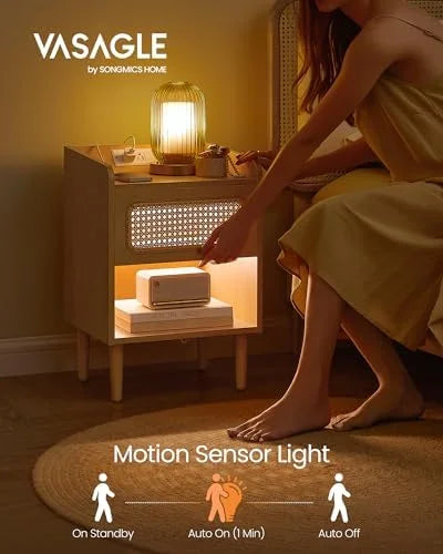 Rattan-Like Side End Tables with Charging Station V7962