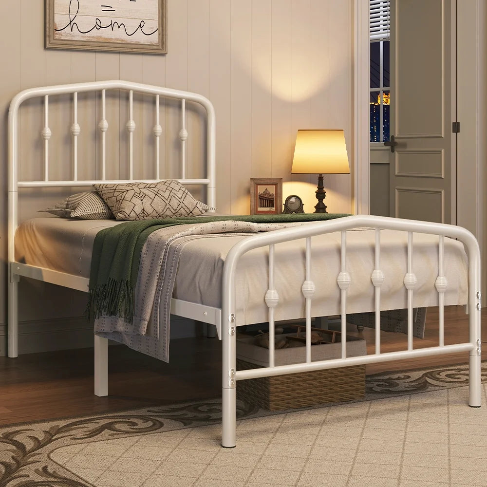Twin Size Black Metal Bed with Arched Headboard and Footboard R3745