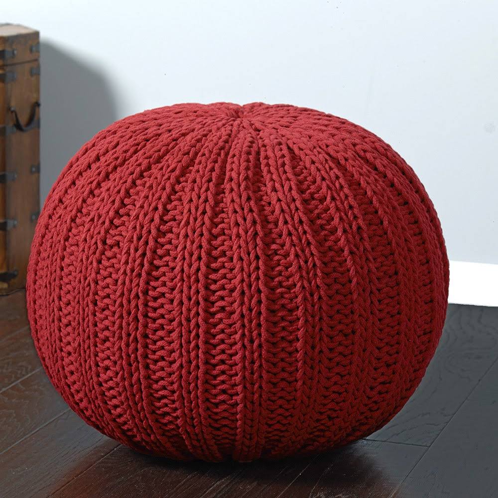 Cable Knit Pouf Bone White Y3311