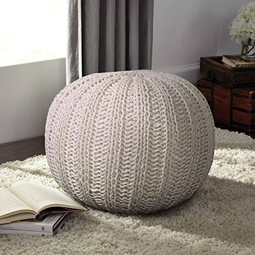 Cable Knit Pouf Bone White Y3311