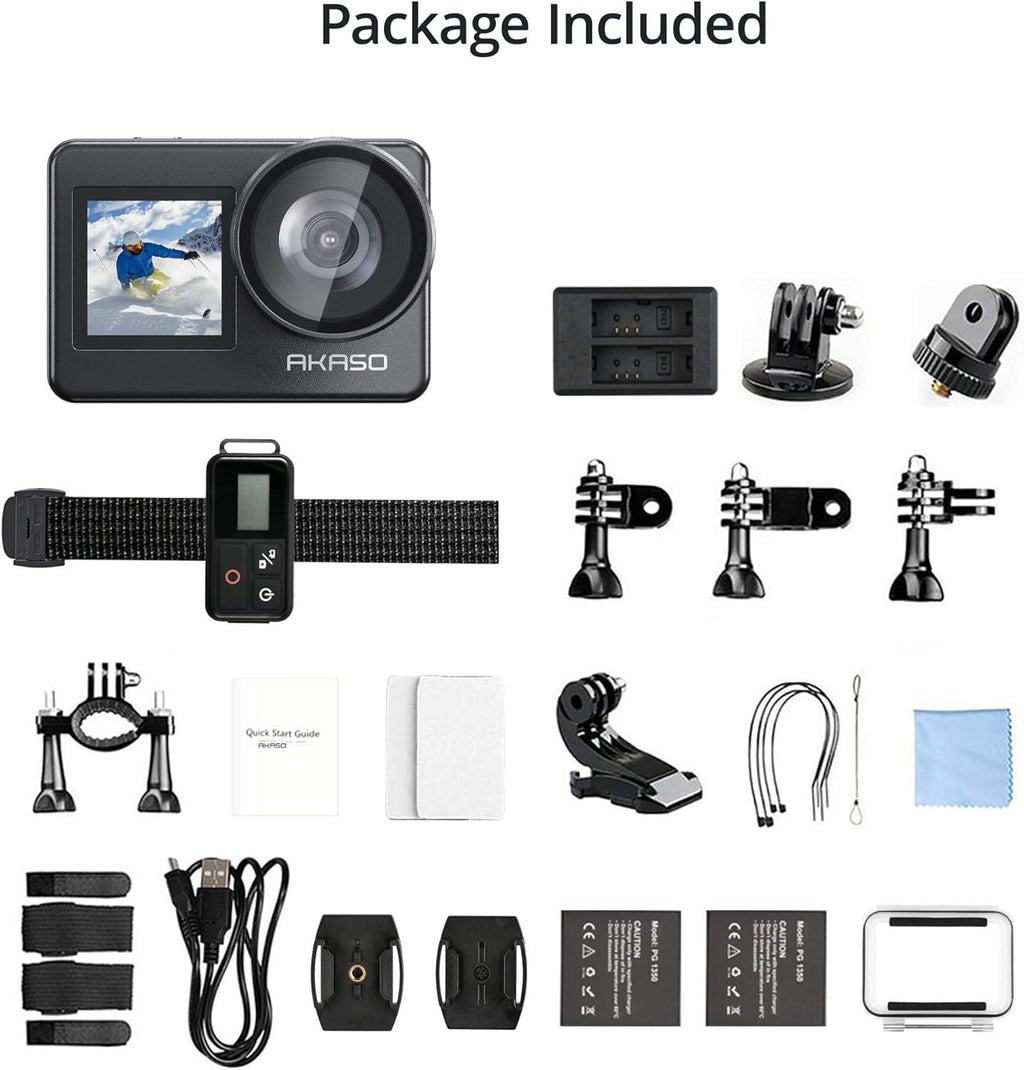 4K30FPS 20MP WiFi Action Camera with Touch Screen IPX8 Waterproof Camera EIS 2.0 External Mic with 2X 1350mAh Batteries J39673
