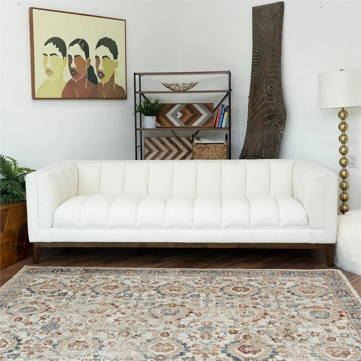 White Boucle Fabric Couch L22640