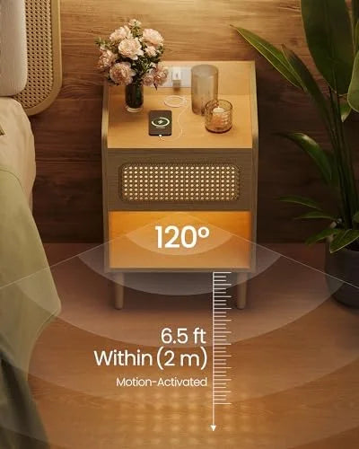 Rattan-Like Side End Tables with Charging Station V7962