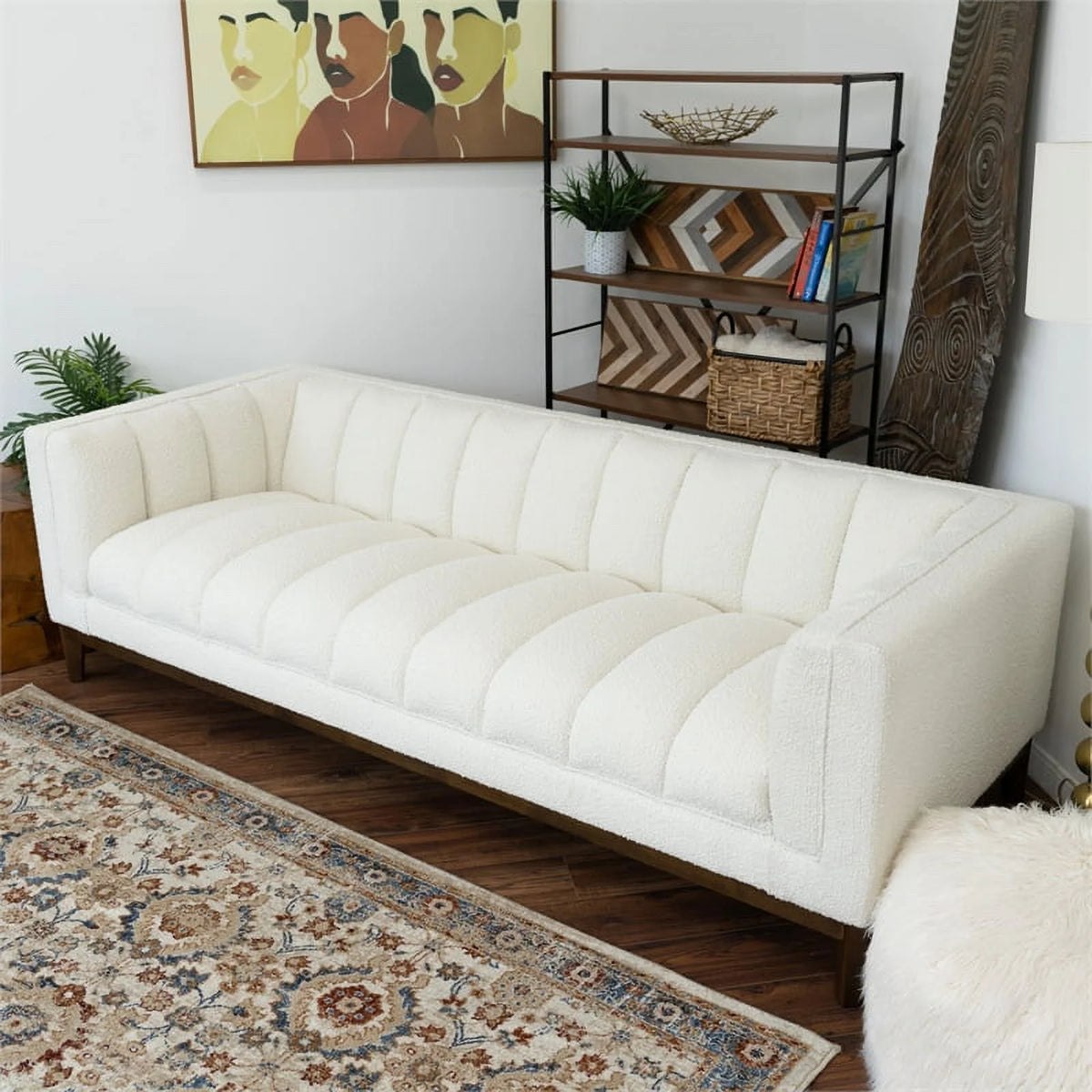 White Boucle Fabric Couch L22640