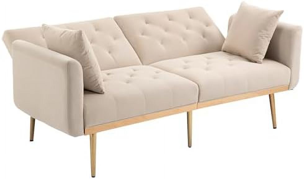Peach Velvet Loveseat with 7 Gold Metal Legs C68552