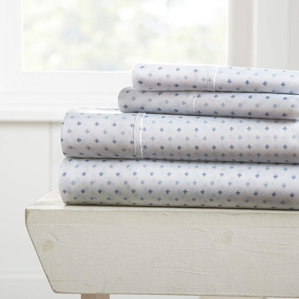 Rose Pattern 4 Piece Bed Sheet Set Queen Light Gray B561