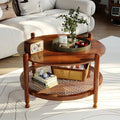 32" Round 2-Tier Wood Coffee Table with Rattan Storage Shelf U343304
