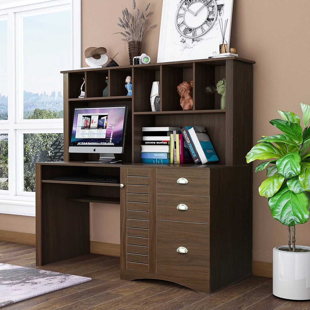 Computer Desk with Hutch Walnut Finish J22695