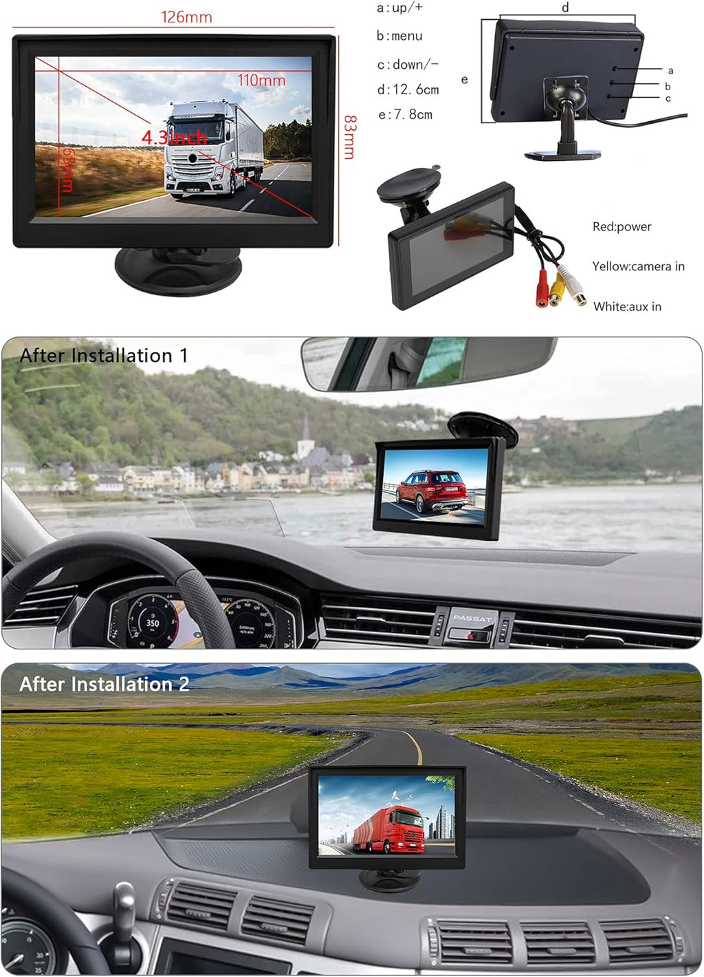 Waterproof Night Vision Backup Camera and Monitor Kit with 4.3 Inch LCD Monitor T114