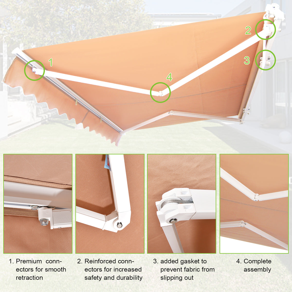 Retractable Patio Awning 6.5’x8.2’ Sun Shade with Manual Crank Handle, Tan D655